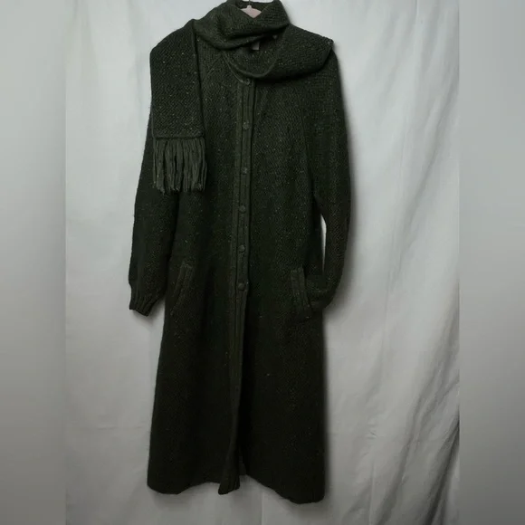 Rare 70s Luxury Nina Ricci West End Forest Green Mohair Scarf Long Sweater Coat - Picture 9 of 16